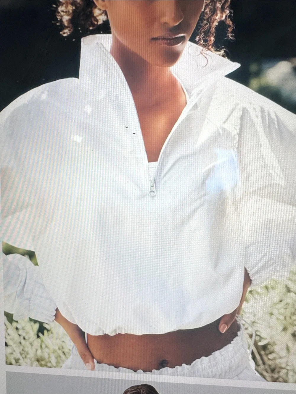 ALO Yoga White Cropped Quarter-Zip Top